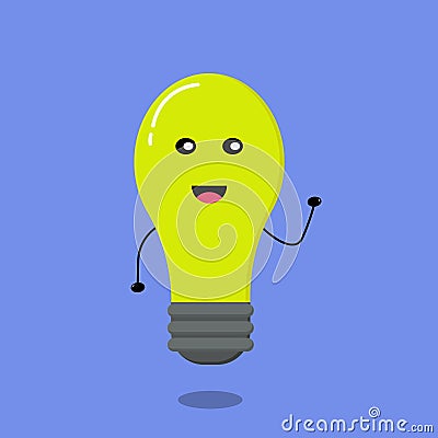 A shining ow light bulb isolated on a blue background. Vector Illustration