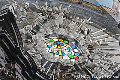 Shining in the Saint Pokrova church, Buchach, Ukraine Stock Photo