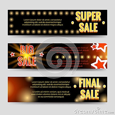 Shining sale horizontal banners template design Vector Illustration
