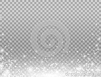 Shining snow border. Merry Christmas card. Snow falling on transparent background. Celebration banner. Magic snowfall Vector Illustration