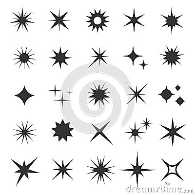 Shining sparkling stars black vector symbols Vector Illustration