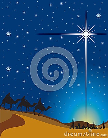 Shining star of Bethlehem and three wise men, vector illustration Vector Illustration