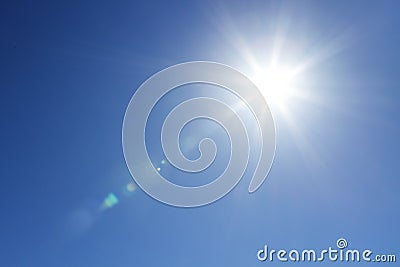 Shining sun at clear sky with copy space Stock Photo