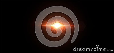 Shining sun with glare and flare in a dark background Vector Illustration