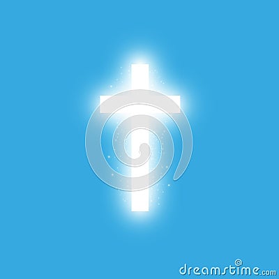 Shining white cross on transparent background. Glowing saint cross. Vector illustration Vector Illustration