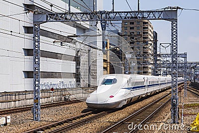 Shinkansen train entering in Shin-Yokohama train station Editorial Stock Photo