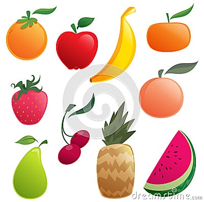 Shinny cartoon fruits Vector Illustration