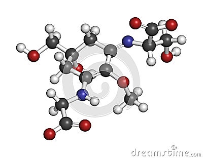 Shinorine sunscreen molecule. 3D rendering. Atoms are represented as spheres with conventional color coding: hydrogen (white), Stock Photo