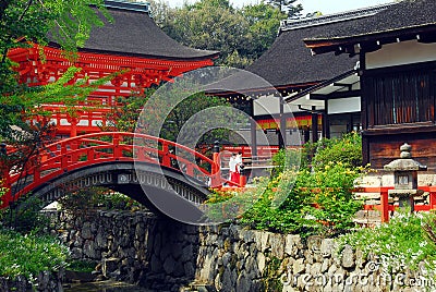 Shinto shrine with bridge Editorial Stock Photo