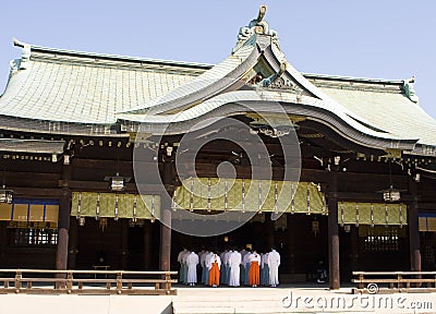 Shinto Temple With Priests Stock Photo