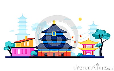 Shinto wooden shrine - modern colored vector illustration Vector Illustration