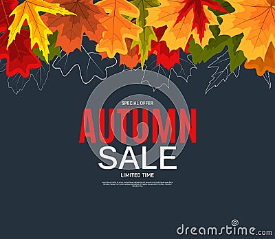 Shiny Autumn Leaves Sale Banner. Business Discount Card. Vector Illustration Stock Photo