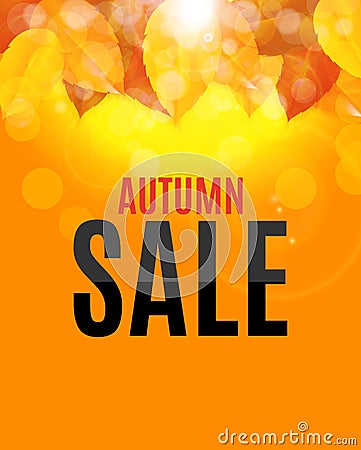 Shiny Autumn Leaves Sale Banner. Business Discount Card. Vector Illustration Vector Illustration