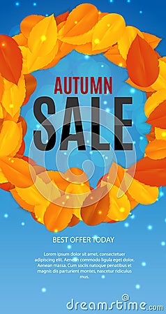 Shiny Autumn Leaves Sale Banner. Business Discount Card. Vector Illustration Vector Illustration