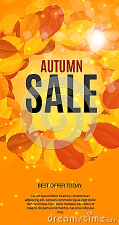 Shiny Autumn Leaves Sale Banner. Business Discount Card. Vector Illustration Vector Illustration