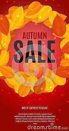 Shiny Autumn Leaves Sale Banner. Business Discount Card. Vector Illustration Vector Illustration