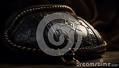 Shiny black leather shoe with metal buckle generated by AI Stock Photo