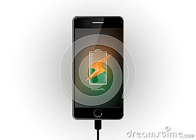 Shiny black Smartphone Charging Stock Photo