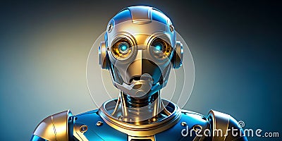 A shiny blue and gold robot featuring golden eyes and round shoulders Generative AI Stock Photo