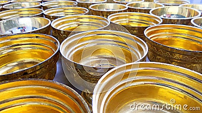 Shiny brass tray with pedestal Stock Photo