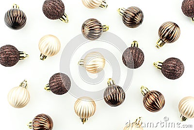 Shiny brown christmass tree decoration isolated on white background. Balls seamless pattern background Stock Photo