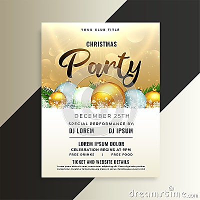 Shiny christmas party flyer template with 3d balls Vector Illustration