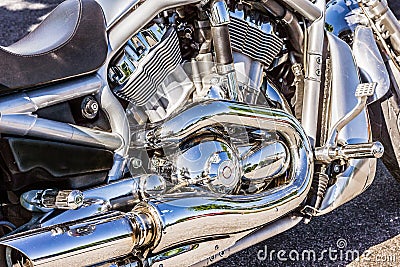 Shiny chrome engine of a Harley Davidson Stock Photo