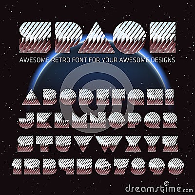 Shiny Chrome Retro Futuristic Font Vector Illustration