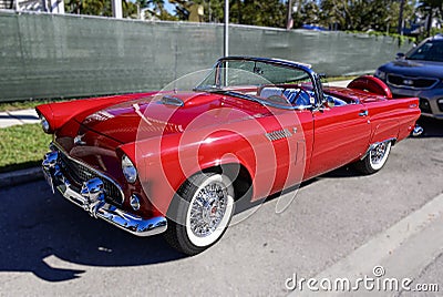 Shiny classic red convertible Ford Thunderbird Editorial Stock Photo