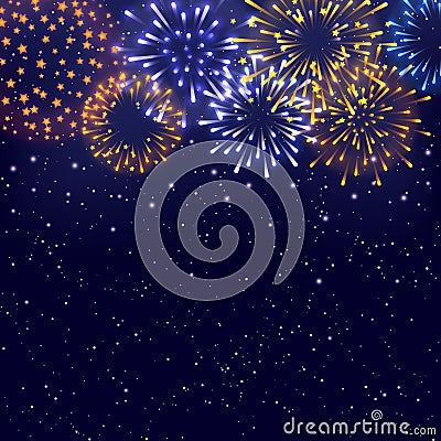 Shiny color fireworks on starry sky background for Your holiday design Vector Illustration