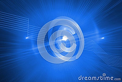 Shiny copyright icon on blue background Stock Photo