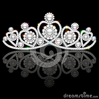 Shiny diadem female with heart and reflection Vector Illustration