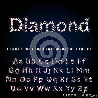 Shiny diamond font set A to Z uppercase and lowercase Vector Illustration