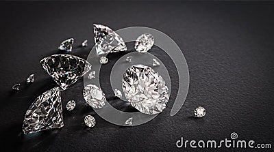 Shiny diamonds on black background Stock Photo