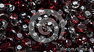 Shiny diamonds brilliants gemstones on dark background. Red and white Diamonds crystal jewel light reflect texture background Stock Photo