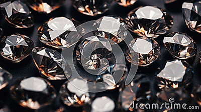 Shiny diamonds brilliants gemstones on dark background. Yellow Diamonds crystal jewel light reflect texture background Stock Photo