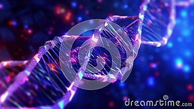 Shiny DNA medicine blockchain Metaverse NFT crypto Datastream flow background. Generative AI Stock Photo