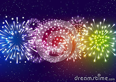 Shiny fireworks on starry sky background for Your holiday design Vector Illustration