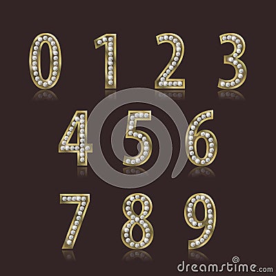 Shiny font of gold and diamond vector illustration. Luxury number set Vector Illustration