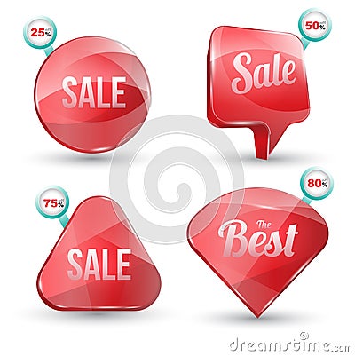 Shiny gloss red banner sale set. Vector Illustration