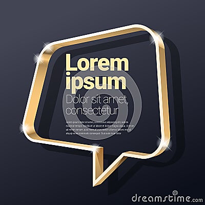 Shiny glossy golden metallic 3d speech bubble. Vector Illustration