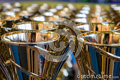 Shiny gold award cups Stock Photo