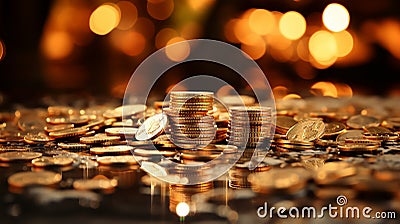 Shiny gold circle coins money, Concepts for finance marketing economy currency exchange and Investment, Illustration Stock Photo