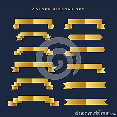 Shiny gold color ribbons collection Vector Illustration