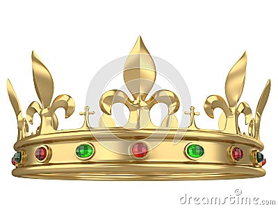 Shiny gold crown decorated with precious gems Stock Photo