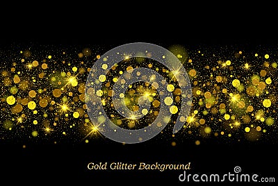 Shiny gold, gold dust, gold dust bokeh on black background, festive poster design. Vector luxury background for posters Stock Photo
