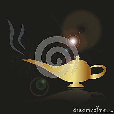 Shiny gold fairy tales genie lamp Vector Illustration
