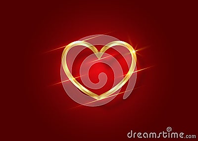 Shiny gold heart logo 3D icon, Valentine`s Day background with golden luxury heart design, jewellery concept, vector isolated Vector Illustration