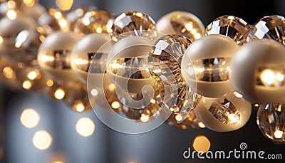 Shiny gold sphere reflects Christmas celebration indoors generated by AI Stock Photo