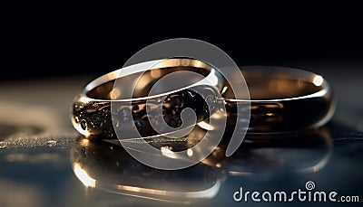 Shiny gold wedding ring symbolizes eternal love generated by AI Stock Photo